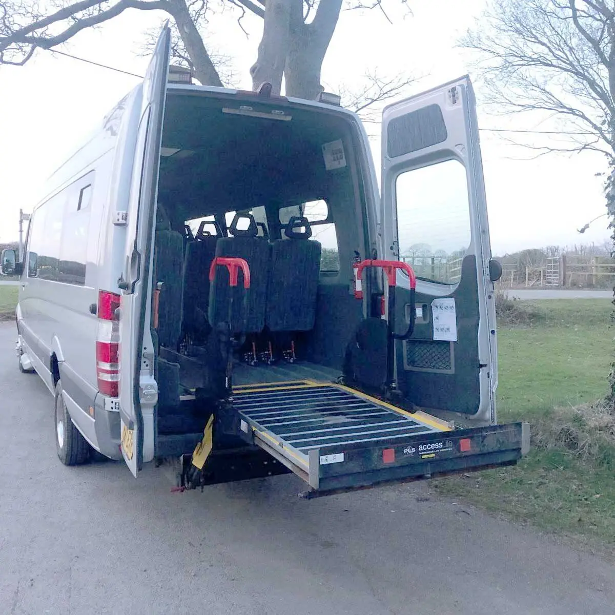 Rear view of accessible van showing spacious entry and wheelchair lift